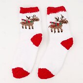 abordables calcetines caseros-Calcetines navideños para mujer, calcetines gruesos de lana coral, calcetines de felpa que no sueltan pelo con reno &amp;Diseño de Papá Noel, calcetines navideños cálidos y acogedores