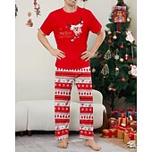 cheap Matching Outfits-Family Pajamas Christmas Pattern Home Print Red Short Sleeve Active Matching Outfits