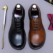 tanie Klasyczne Buty Eleganckie-Męskie skórzane półbuty wizytowe typu oxford – pierwsza warstwa skóry bydlęcej, klasyczny design typu brogs, sznurowane, formalne buty biznesowe do biura, na wesela i do profesjonalnego stroju