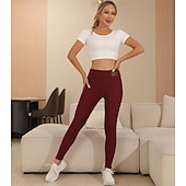 ieftine Leggings cu căptușeală din fleece-Pentru femei Mărime EU / US Slab Căptușeală confortabilă din fleece Clasic &amp; Fără Vârstă Lungime totală Talie Inaltă Simplu Buzunar Exterior Cald Micro-elastic Casă Purtare Zilnică Roșu Claret Gri