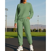 tanie dresy-Damskie Dres Spodnie dresowe Stroje sportowe Splot kablowy Solidne kolory Zestawy odzież Jesień Czarny Biały Na zewnątrz Podróże Sportowy Wysoka talia Moda Długi rękaw Sport Odzież sportowa Średnio