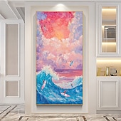 cheap Animal Paintings-Handmade Original Seascape Oil Painting On Canvas Wall Abstract Ocean Waves Painting for Home Decor With Stretched Frame/Without Inner Frame Painting