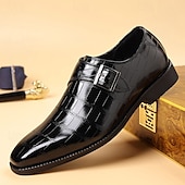 abordables Officiel-Mocassins à boucle pour homme en cuir marron embossé crocodile – chaussures habillées classiques à boucle pour le bureau, les banquets et les soirées