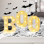 billige Dekorative lys-Halloween-dekorasjoner innendørs - 3 LED-telt med lysende bokstaver, svart boo-skilt, halloween-bokstavlys til hjemmet, innendørs kjøkken, peis, festbord, dekorutstyr