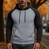 economico felpe con cappuccio da uomo di base-Per uomo Felpa con cappuccio Felpa con cappuccio a nido d&#039;ape Aalbicocca Nero Bianco Borgogna Grigio chiaro Con Cappuccio Colletto Mao Semplice Patchwork Blocco di colore Sport &amp; Outdoor Casuale