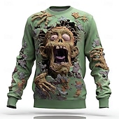 cheap Halloween Hoodies &amp; Sweatshirts-Halloween Men&#039;s Zombies Sweatshirt Punk Party Crew Neck Vacation Pink Blue Crewneck 3D All Seasons Designer