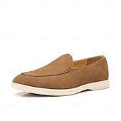abordables Zapatillas sin cordones y mocasines de hombre-Mocasines sin cordones de ante color tostado para hombre: zapatos casuales livianos para uso diario en la oficina, para ir al trabajo y para el fin de semana.