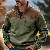 baratos Suéteres básicos-Homens Moletom Moletom com capuz Estacionar Moletom com zíper Verde Tropa Marron Cinzento Colarinho Clerical Tecido Patchwork Desportos e Ar livre Casual Diário Roupa de rua Legal Roupa de Esporte