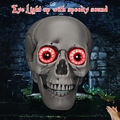levne Halloween-Mluvící lebky na Halloween - rozsvícená halloweenská dekorace s červenými očima a lebkami, sváteční halloweenské dekorace s červenými očima na párty