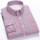 billiga Button Down-skjortor för män-Herr Skjorta Skjorta med krage Knapp upp skjorta Rutig Bröllop Utomhus Vin Marinblå + vit Vit Gul Långärmad Nedvikt Vår Höst Kläder