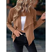 billiga casual jackor-Dam Vardaglig jacka Bekväm Andningsfunktion Ficka Mode Ledigt Slät Semester Gata Ledigt Dagliga kläder Öppen front Kort Nedvikt Normal Långärmad Ytterkläder Marin Svart Rubinrött Vår Höst