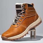 abordables Botas de invierno y nieve-Botas de trabajo clásicas con cordones de piel sintética color tostado para hombre: botines de seguridad duraderos para exteriores, construcción, senderismo y uso diario.