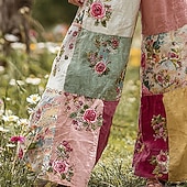 billiga breda ben och hög midja-Dam Brett skaft Byxor Palazzo byxor Mode Boho Fullängd Hög midja Färgblock Blomma Snörning Elastisk midja Mönster Mateial som andas Bekväm Gata Dagliga kläder Utekväll Rosa Vår Höst Normal