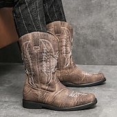 levne Cowboy &amp; Western Boots-Pánské kovbojské boty s hranatou špičkou, nazouvací boty do poloviny lýtek, ležérní obuv ve venkovském stylu pro každodenní nošení