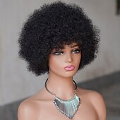 abordables Perruques sans bonnet-Perruque courte bouclée afro 1b# fabriquée à la machine, 10 pouces, pour femmes noires