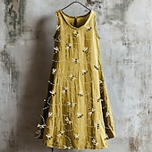 ieftine Rochii Boho-Pentru femei Rochii Midi Rochie casual Rochie de vară Modă Modern Zilnic Plajă Sfârșit de săptămână Fit regulat Floare Fără manșon În V Galben Roșu-aprins Albastru piscină Maro Vară Primăvară