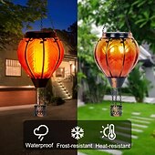 olcso Dekoratív fények-hőlégballon napelemes lámpa kültéri narancssárga piros vízálló függő napelemes lámpa pásztorhoroggal kerti teraszra verandára fa pavilon ünnepi dekoráció ajándék