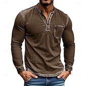 preiswerte Lässiges Henley-T-Shirt-Herren Henley Hemd T-Shirt Langarmshirt Langarm Henley Herbst Winter Retro Mode Designer Nostalgisch Mode Jahrgang Urlaub Straße Ausgehen Schwarz Rosa Marineblau Top T-Shirt für Herren