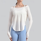 tanie Topy do jogi-Damskie Koszulki do jogi Topy treningowe Półgolf Oddychający Długi rękaw Sport Jednokolorowe Top Dla Siłownia Bieganie Zdatność Odzież sportowa