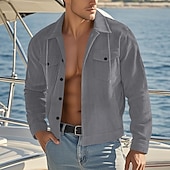 baratos Casacos &amp; Sobretudos para Homem-Homens jaqueta leve Jaqueta de Veludo Jaqueta Carga Jaqueta casual Férias Diário Respirável Bolsos Primavera Outono Tecido Moda Clássico Colarinho Chinês Padrão Adamascado Preto Verde Escuro Marron