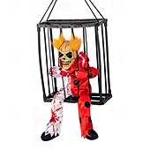 economico Halloween-Decorazione animata di Halloween, 1 pezzo di clown urlante attivato dal sensore di movimento in gabbia con occhi luminosi, spettrale oggetto di scena fantasma prigioniero per decorazioni da