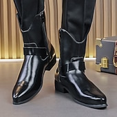 abordables Bottes de Costume-Bottines en cuir marron pour hommes avec fermeture éclair latérale et sangle à boucle, bottes habillées élégantes pour les affaires, les soirées et les occasions formelles