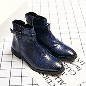 levne Dámské boty-Pánské černé kozačky s krokodýlím vzorem a bočním zipem, punkové boty z umělé kůže na večerní zábavu a koncerty