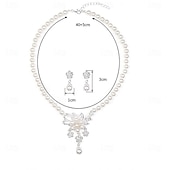 baratos Conjuntos de Jóias-Conjunto de Jóias 2 Pérola Pérola cromada Brincos Colares Mulheres Elegante Vintage Moda Estilo vintage Clássico Conjunto de jóias Para Casamento Festa Convidado do casamento