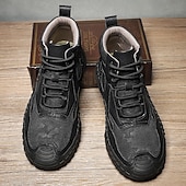 baratos Botas de cano curto-Botas casuais masculinas de couro sintético marrom de cano alto com sola de borracha antiderrapante - calçados duráveis para caminhadas ao ar livre, viagens e uso diário