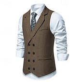 billige Herrevest-Herre سترة Veste Feriereise Daglig Bryllupsfest Stevnemøte Årgang Mote Vår Høst Lomme Knapper Polyester Tweed Bekvem عادي Fiskebein Dobbeltkneppet Hakkjakkeslag Normal Burgunder kaffe Grå Vest