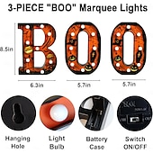 billige Dekorative lys-Halloween-dekorasjoner innendørs - 3 LED-telt med lysende bokstaver, svart boo-skilt, halloween-bokstavlys til hjemmet, innendørs kjøkken, peis, festbord, dekorutstyr