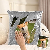 お買い得  繊維-カスタム犬写真マジックスパンコール枕パーソナライズリバーシブルクッションカバーペットの写真付き犬愛好家へのギフト16x16インチ