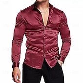 economico Camicie in raso da uomo-Per uomo Camicia Come la seta Camicia in raso Camicia elegante Camicia casual Camicia con Bottoni Semplice Matrimonio Doccia Nero Bianco Rosso Blu reale Manica Lunga Bavero Primavera &amp; Autunno Tutte