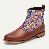 baratos sapatos Jacquard-Homens Botas Caminhada Pele PU Tecido Jacquard Confortável Antiderrapante Respirável Botas / Botins Com Cadarço Marrom / Azul Primavera Outono Inverno