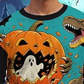preiswerte Halloweenkostüme für Jungen-Halloween Jungen 3D Cartoon Kürbis Dinosaurier T-Shirt Langarm Frühling Herbst Mode Basic Kinder 4-12 Jahre Rundhalsausschnitt Outdoor Lässig Täglich Normale Passform