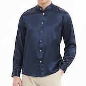 economico Camicie in raso da uomo-Per uomo Camicia Camicia con colletto alla coreana Come la seta Camicia in raso Camicia elegante Semplice Formale Matrimonio Nero Bianco Blu Grigio Manica Lunga Colletto Primavera &amp; Autunno Tutte le