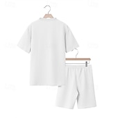 voordelige T-shirt sets voor heren-Voor heren Wafel Shirt T-shirt past 2 stuks outfits T-shirt en korte broek Korte mouw Strakke ronde hals Zomer Effen Modieus Casual Jacquard 2-stuks Vakantie Alledaagse kleding Uitgaan Zwart Wit Khaki