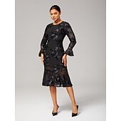 preiswerte abendkleider-besticktes Cocktail-Party-Midikleid mit langen Ärmeln