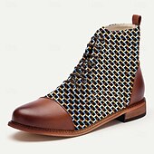 baratos sapatos Jacquard-Homens Botas Caminhada Pele PU Tecido Jacquard Confortável Antiderrapante Respirável Botas / Botins Com Cadarço Marron Outono Inverno