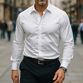 abordables chemises sans repassage pour hommes-Homme Chemise Chemise habillée Chemise sans repassage Chemise à Col Chemise Boutonnée Uni Mariage Extérieur Noir Blanche Rose dragée Vin manche longue Col Rabattu Été Printemps Vêtement Tenue