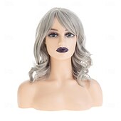economico parrucca più vecchia-parrucca corta grigia bob per donne bianche, parrucca bob ondulata naturale lunga fino alle spalle, parrucca sintetica resistente al calore per feste quotidiane