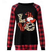 baratos Conjuntos iguais para a família-Olhar de família Pijamas Xadrez Padrão de natal Casa Patchwork Vermelho Manga Longa Ativo Roupas Combinando
