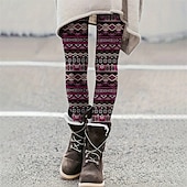 economico -Per donna Pantaloni Leggings Casual Boho Lunghezza intera Vita Alta Geometrico Elastico in vita Stampato Traspirabilità Confortevole Elasticizzato Vacanza Streetwear Abbigliamento quotidiano Rosso