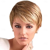 abordables perruque plus âgée-Perruques blondes courtes pour femmes blanches, perruques coupe lutin pour femmes noires, perruques courtes dégradées pour femmes plus âgées, synthétiques