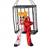 economico Halloween-Decorazione animata di Halloween, 1 pezzo di clown urlante attivato dal sensore di movimento in gabbia con occhi luminosi, spettrale oggetto di scena fantasma prigioniero per decorazioni da