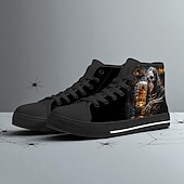abordables Chaussures pour Hommes-Baskets montantes en toile pour homme avec imprimé « chasse de bière » de la Faucheuse – Chaussures à lacets décontractées et résistantes pour Halloween, style gothique et événements nocturnes