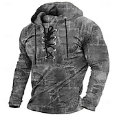 billiga Vintage etniska huvtröjor-Herr Stam Snusnäsdukstryck Stylish Etnisk Långärmad Huva Streetwear Blå Kaki Snörning Multi lager Höst Vinter Designer