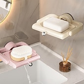voordelige Opslagrekken-Wandgemonteerde zuignap roterende zeepbak met afvoer, niet-borende spons en zeeprek organizer, perfect voor douche, badkamer, bad en keukengootsteen