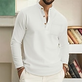 economico Camicie Popover da Uomo-Per uomo Camicia Camicia popover Camicia Estiva Camicia casual Camicia da Spiaggia Nero Bianco Vino Verde scuro Kaki Manica Lunga Semplice Colletto alla coreana Vacanza Camicia hawaiana Abbigliamento