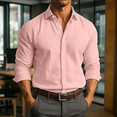 preiswerte Business Casual-Herren Hemd Leinenhemd Sommerhemd Kleidhemd Strandbekleidung Knopfhemd Einfach Urlaub Geschäft Schwarz Weiß Rosa Marineblau Langarm Umlegekragen Sommer Frühling Bekleidung
